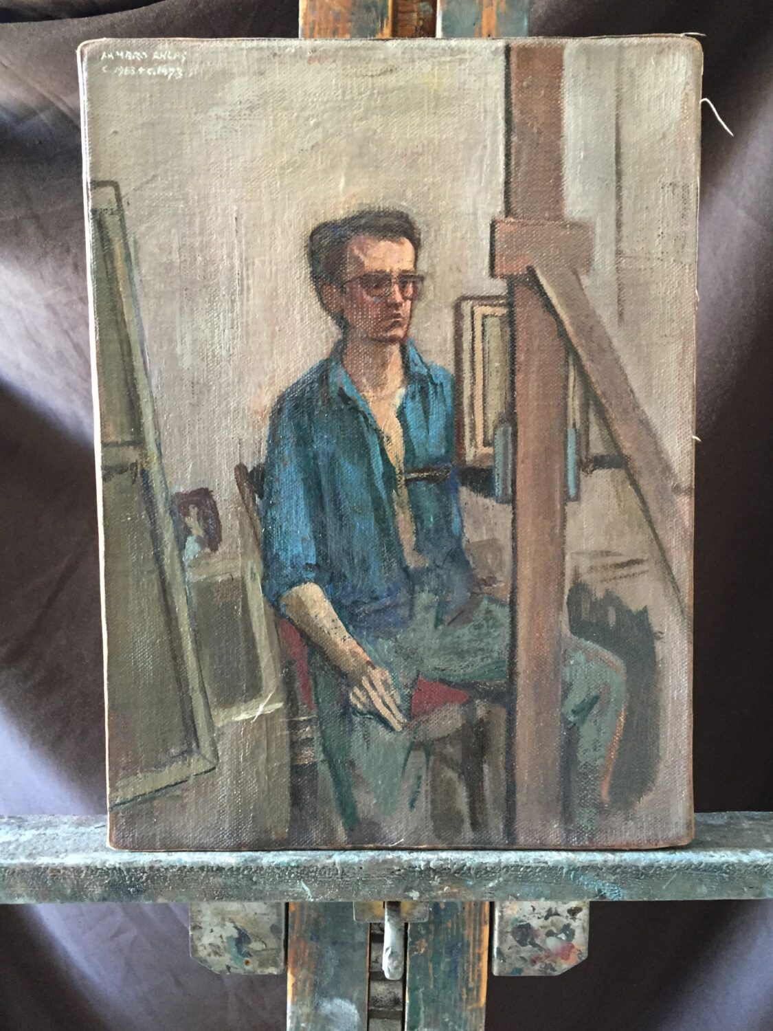Self-portrait at the easel by Lambro Ahlas