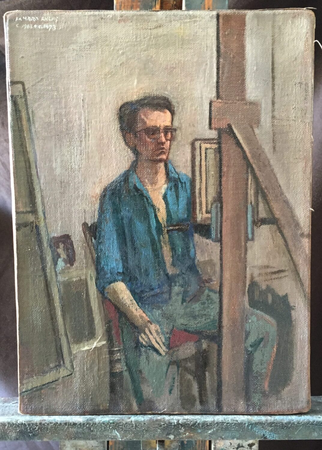 Self-portrait at the easel by Lambro Ahlas