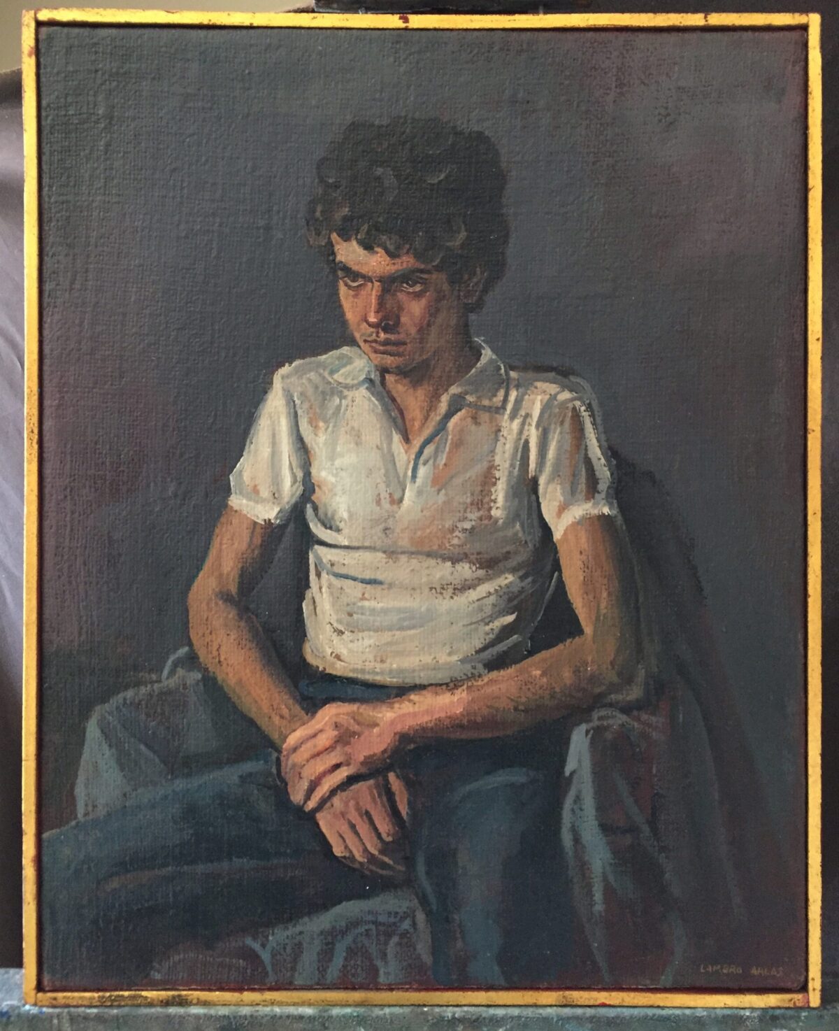 Seated young man, painting by Lambro Ahlas