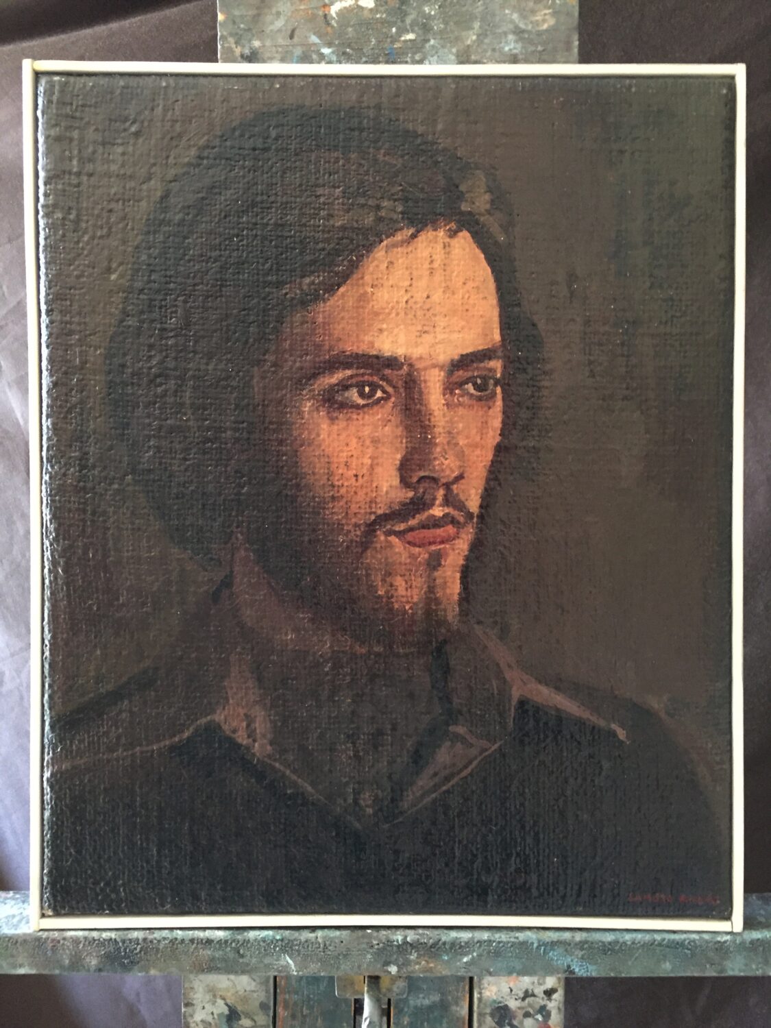 Portrait of a man against a dark ground, painting by Lambro Ahlas