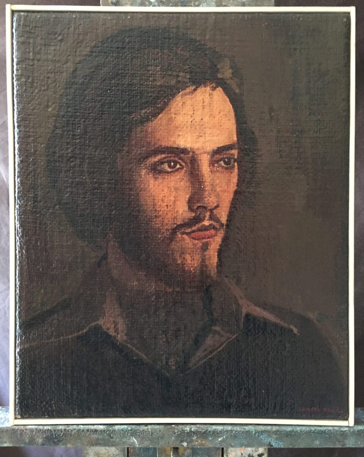 Portrait of a man against a dark ground, painting by Lambro Ahlas