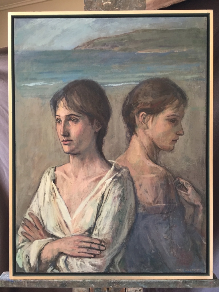 Two women by the sea, painting by Lambro Ahlas