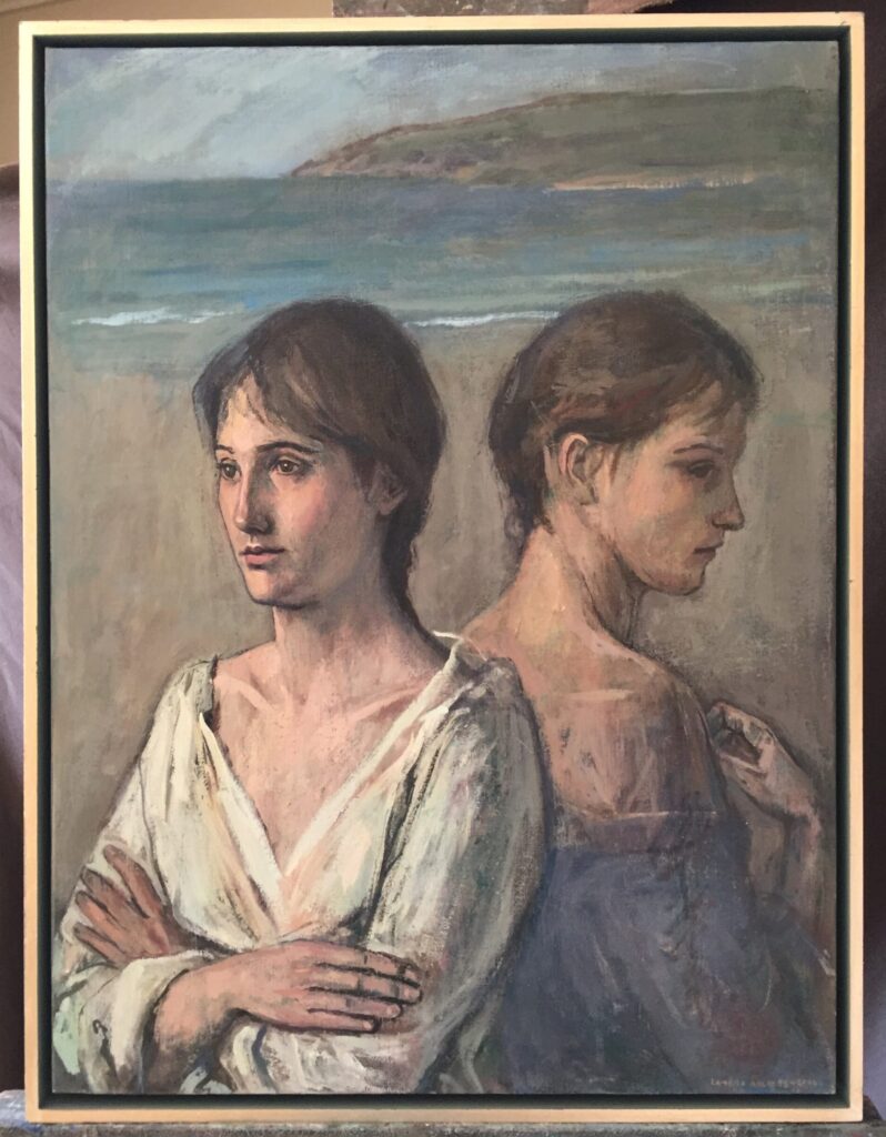 Two women by the sea, painting by Lambro Ahlas