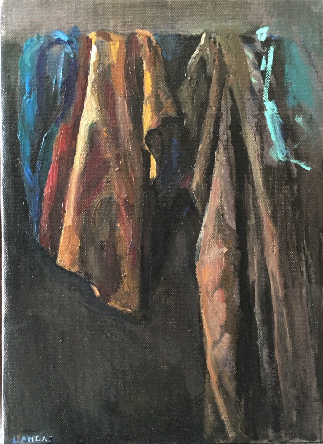 Still life with hanging garments by Lambro Ahlas