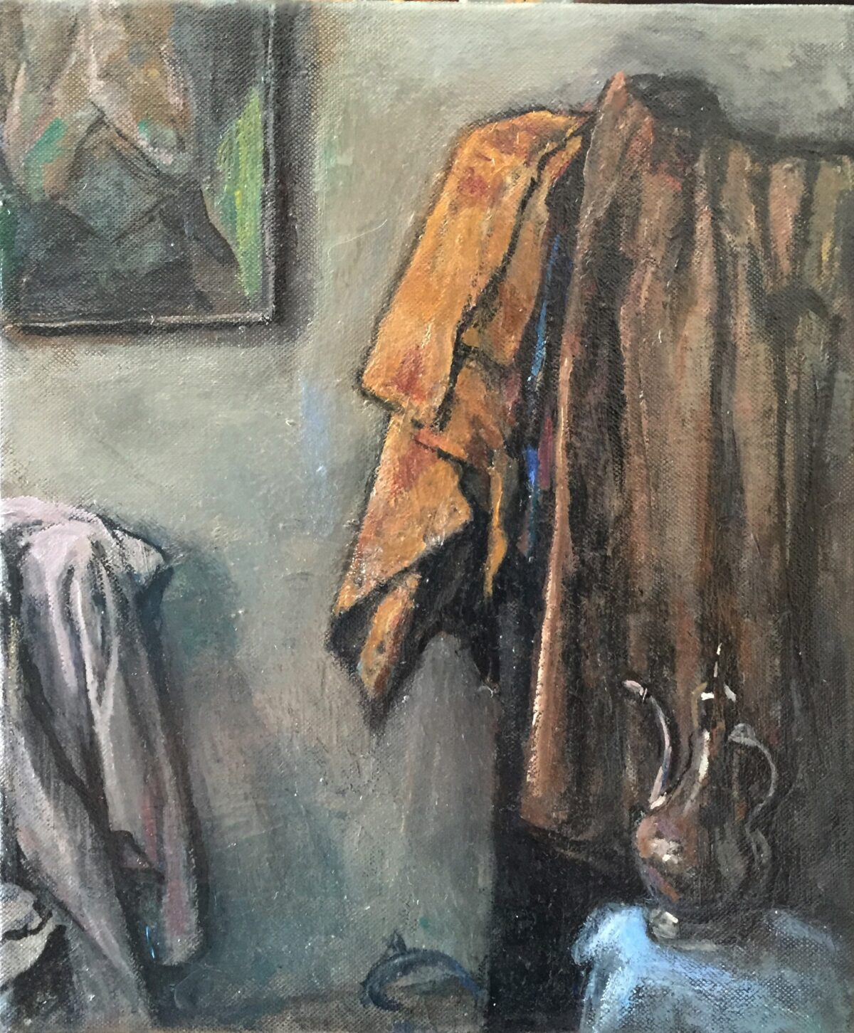 Still life with hanging drapery by Lambro Ahlas
