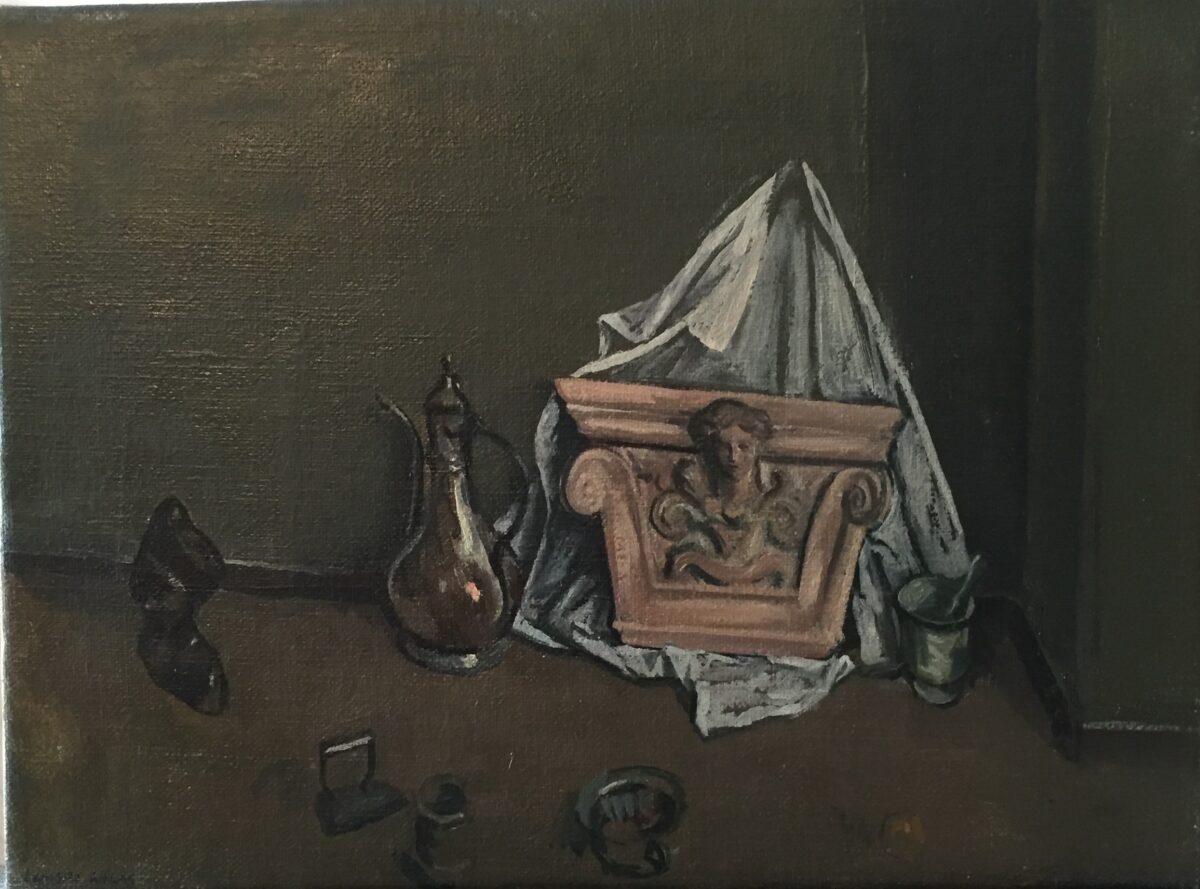 Still life with drapery and studio objects by Lambro Ahlas