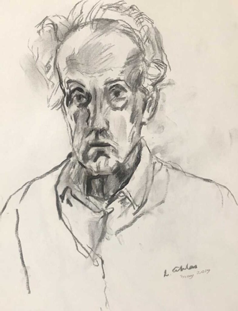 Self-portrait drawing by Lambro Ahlas