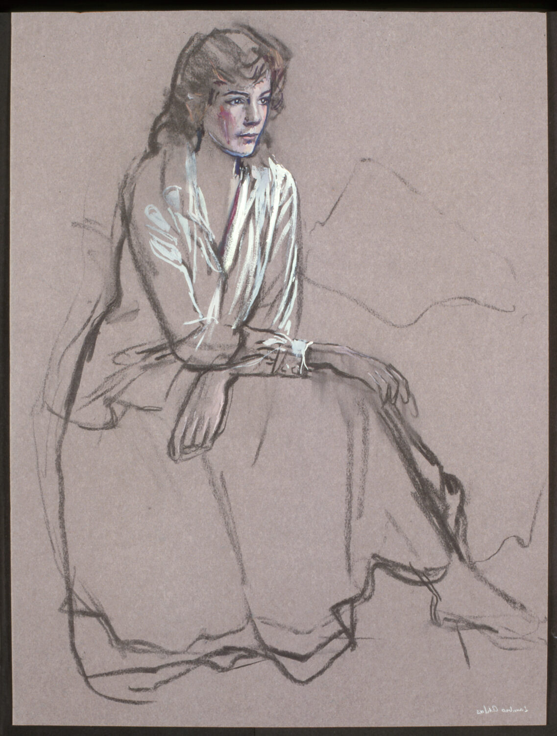 Seated female figure study by Lambro Ahlas